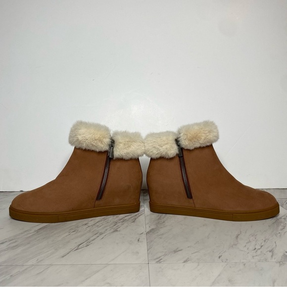 Paolo Flossie Brown Faux Fur Cuff Hidden Wedge Bootie 9 1/2 M - Picture 7 of 14